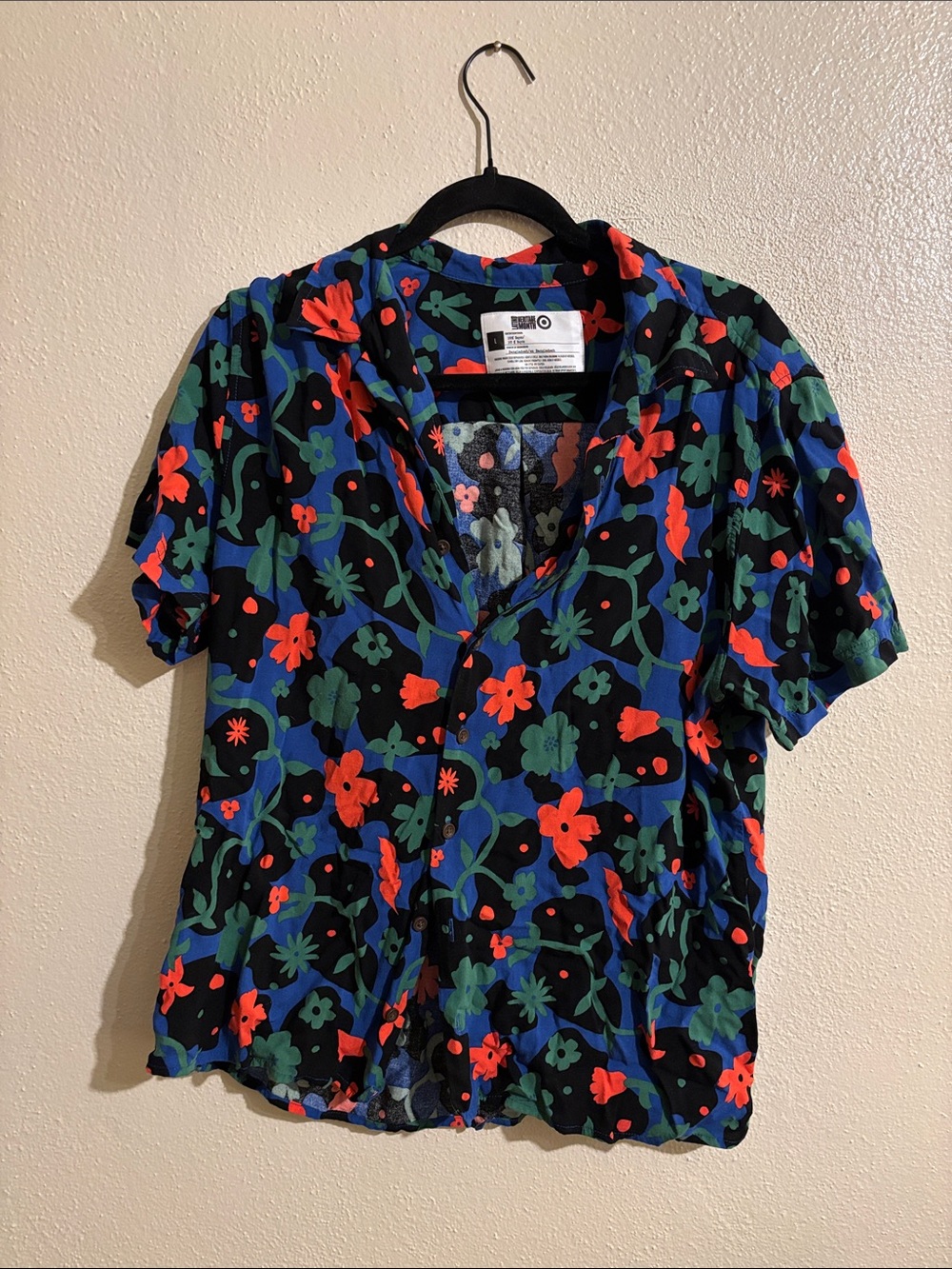 Target Floral Button-Front Top in Black, Green & Red-Orange